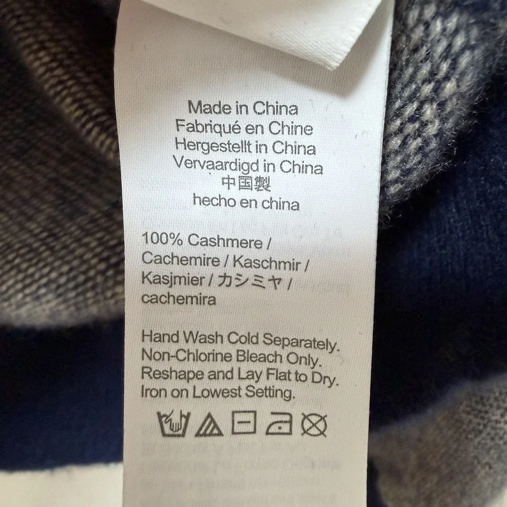 J Crew Mens Tipped Cashmere Hoodie Sweater Size XXL Navy Blue Birds-Eye Luxury